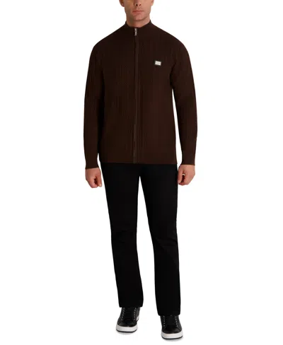 Karl Lagerfeld Men's Full Zip Cable Knit Sweater In Brown