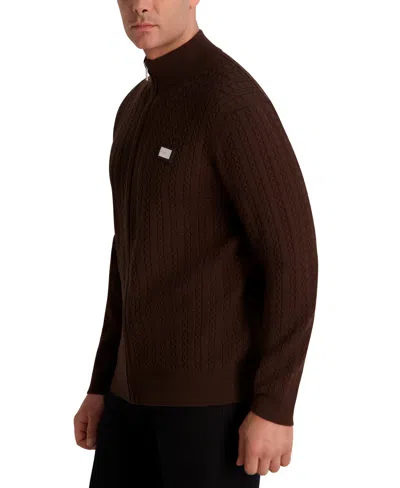 Karl Lagerfeld Men's Full Zip Cable Knit Sweater In Brown