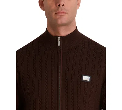 Karl Lagerfeld Men's Full Zip Cable Knit Sweater In Brown