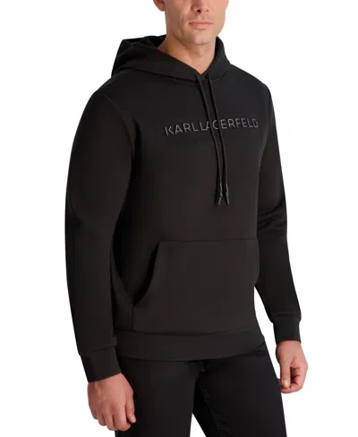 Karl Lagerfeld Men's Embossed Logo Detail Pull-on Hoodie In Black