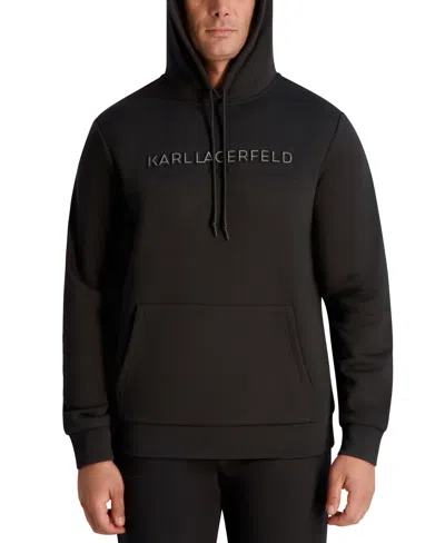 Karl Lagerfeld Men's Embossed Logo Detail Pull-on Hoodie In Black