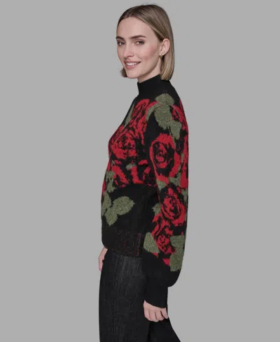 Karl Lagerfeld Women's Mock Neck Rose Print Sweater In Multi