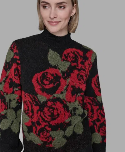Karl Lagerfeld Women's Mock Neck Rose Print Sweater In Multi