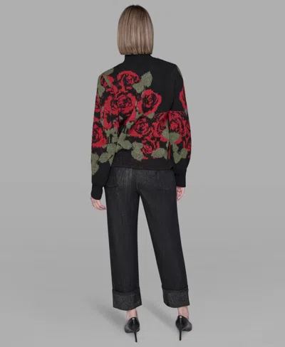 Karl Lagerfeld Women's Mock Neck Rose Print Sweater In Multi