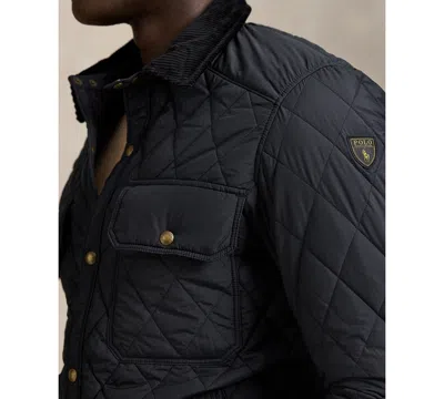 Polo Ralph Lauren 'the Beaton' Blue Jacket With Corduroy Collar And Logo Patch On The Sleeve In Tech Fabric Man In Blue