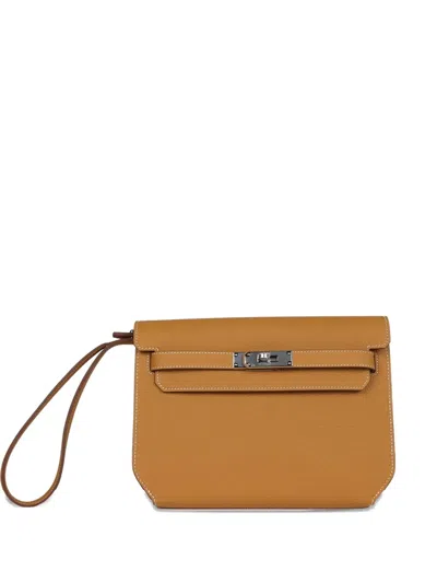Pre-owned Hermes Kelly Depeches 25 Leather Clutch Bag In Brown