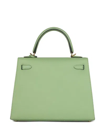 Pre-owned Hermes Kelly Sellier 25 Leather Tote Bag In Green