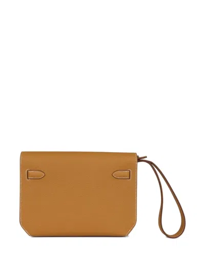 Pre-owned Hermes Kelly Depeches 25 Leather Clutch Bag In Brown