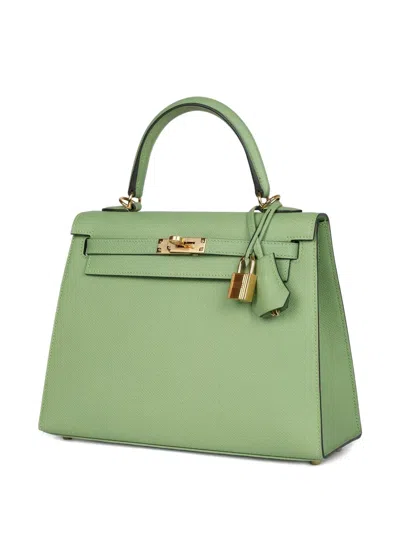 Pre-owned Hermes Kelly Sellier 25 Leather Tote Bag In Green