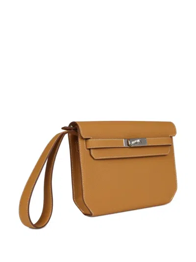 Pre-owned Hermes Kelly Depeches 25 Leather Clutch Bag In Brown