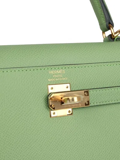 Pre-owned Hermes Kelly Sellier 25 Leather Tote Bag In Green
