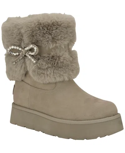 Guess Women's Dowry Rhinestone Bow Winter Boot In Animal Print