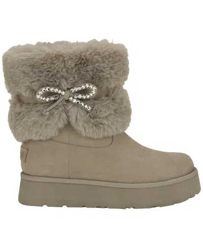 Guess Women's Dowry Rhinestone Bow Winter Boot In Animal Print