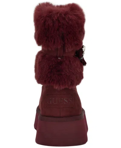 Guess Women's Dowry Rhinestone Bow Winter Boot In Burgundy