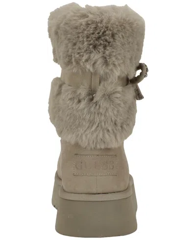 Guess Women's Dowry Rhinestone Bow Winter Boot In Animal Print