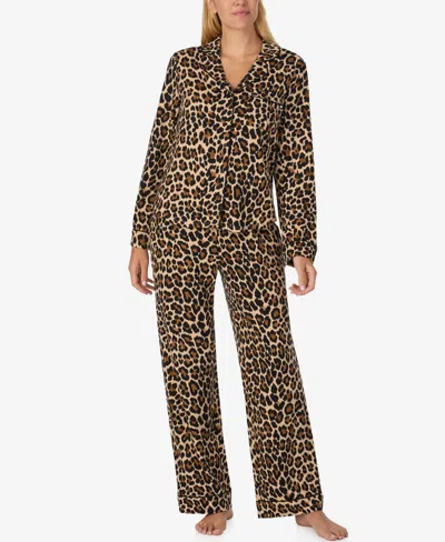 Kate Spade New York Printed Long Pajama Set In Brown