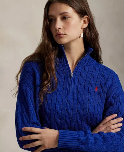 Polo Ralph Lauren Cable-knit Quarter-zip Sweater In Blue