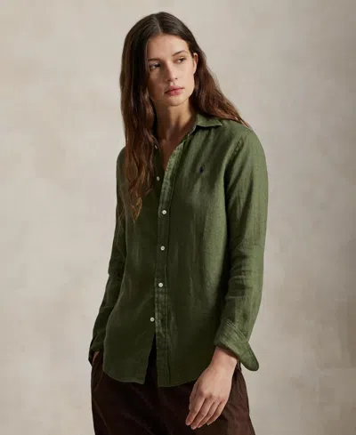 Polo Ralph Lauren Long Sleeve Shirt Collared Neck Buttons In Green