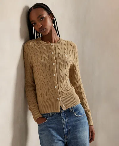 Polo Ralph Lauren Cotton Cable Long Sleeve Cardigan Vintage Khaki In Brown