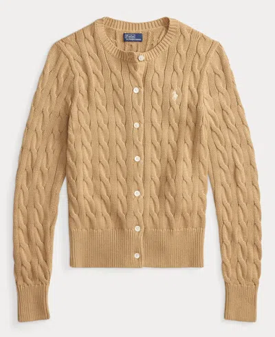 Polo Ralph Lauren Cotton Cable Long Sleeve Cardigan Vintage Khaki In Brown