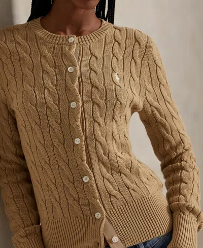 Polo Ralph Lauren Cotton Cable Long Sleeve Cardigan Vintage Khaki In Brown