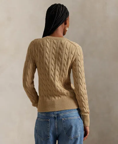 Polo Ralph Lauren Cotton Cable Long Sleeve Cardigan Vintage Khaki In Brown