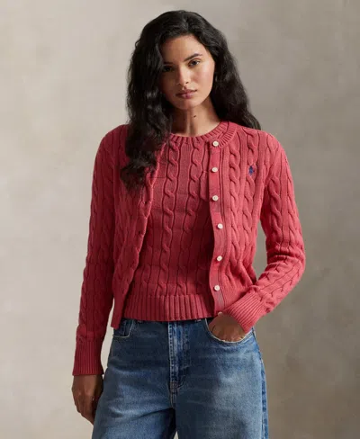 Polo Ralph Lauren Cable Cotton Cardigan In Red