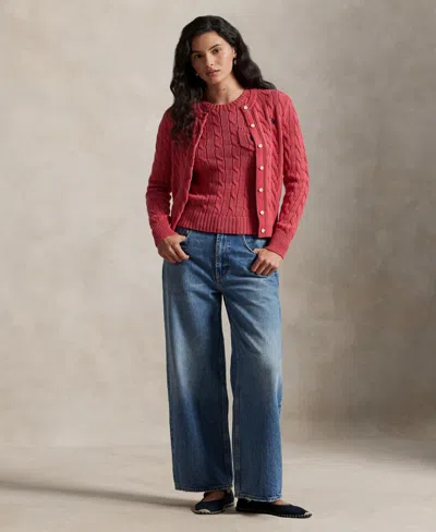 Polo Ralph Lauren Cable Cotton Cardigan In Red