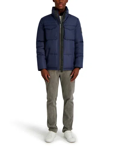 Karl Lagerfeld Men's Stand Collar Regular Fit Puffer Jacket In Blue