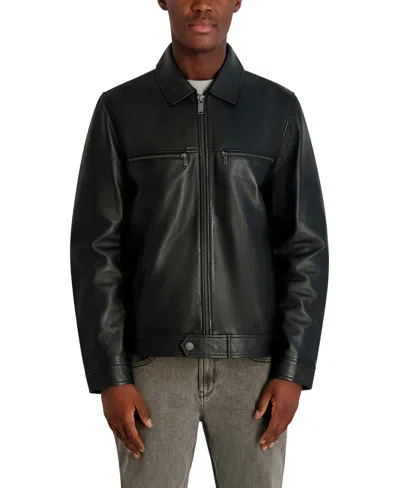 Karl Lagerfeld Collared Leather Jacket In Black