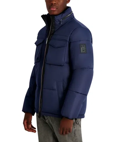 Karl Lagerfeld Men's Stand Collar Regular Fit Puffer Jacket In Blue