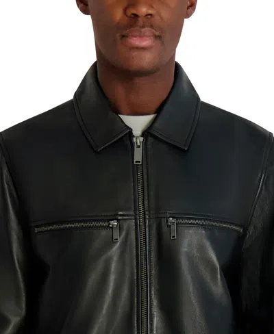 Karl Lagerfeld Collared Leather Jacket In Black