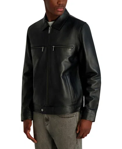 Karl Lagerfeld Collared Leather Jacket In Black