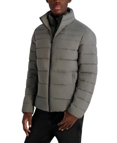 Karl Lagerfeld Paris Quilted Midweight Puffer Jacket In Gray