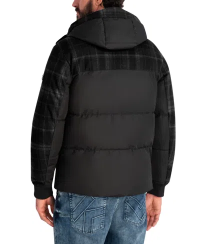 Karl Lagerfeld Paris Men's Mixed Media Hooded Puffer In Black