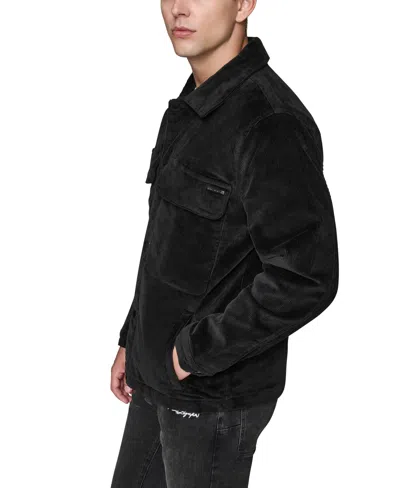 Karl Lagerfeld Paris Men's Corduroy Collared Shirt Jacket In Black