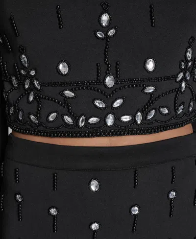 Bcbg Crystal & Bead Detail Long Sleeve Top & Miniskirt Set In Black