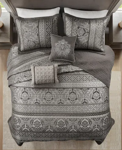 Madison Park Bellagio Quilted 5-pc. Bedspread Set, Queen In Gray