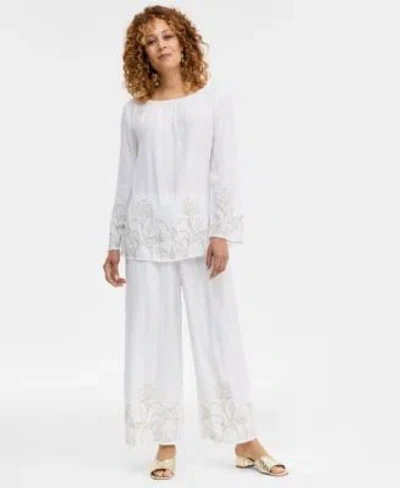 Jm Collection Womens Embroidered Blouse Pants Macys Exclusive In White