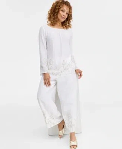 Jm Collection Womens Embroidered Blouse Pants Macys Exclusive In White