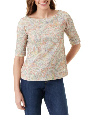 Gloria Vanderbilt Women's Alanis Boat Neck Elbow-sleeve T-shirt In Multi