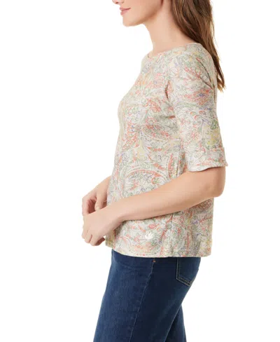 Gloria Vanderbilt Women's Alanis Boat Neck Elbow-sleeve T-shirt In Multi
