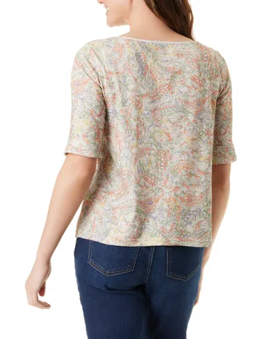 Gloria Vanderbilt Women's Alanis Boat Neck Elbow-sleeve T-shirt In Multi