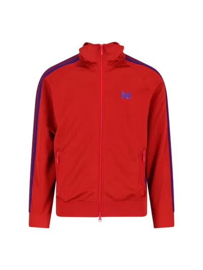 Needles Logo-embroidered Striped Tech-jersey Track Jacket In Red