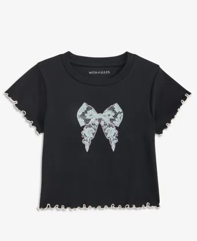 With Jules Girls 7-16 Lettuce-edge Cotton Bow T-shirt In Black