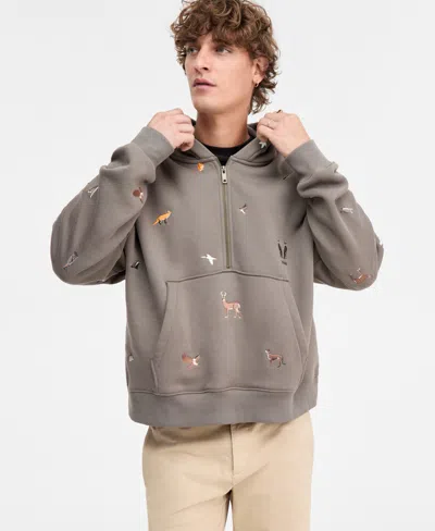Hugo Boss Embroidered Half-zip Hoodie In Multi