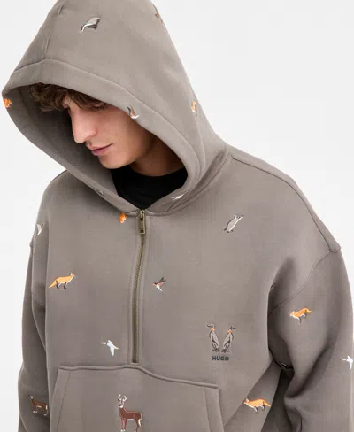 Hugo Boss Embroidered Half-zip Hoodie In Multi