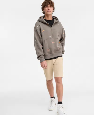 Hugo Boss Embroidered Half-zip Hoodie In Multi