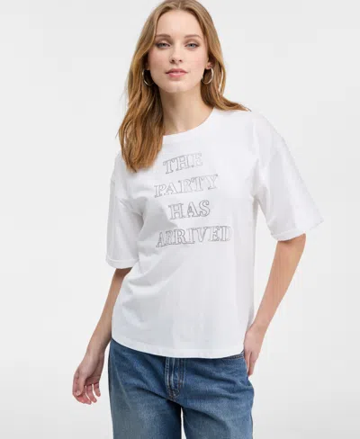 Hugo Boss Women's Short-sleeve Studded Party T-shirt In White