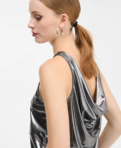 Hugo Boss Women's Lame Cowl-back Sleeveless Top In Silver